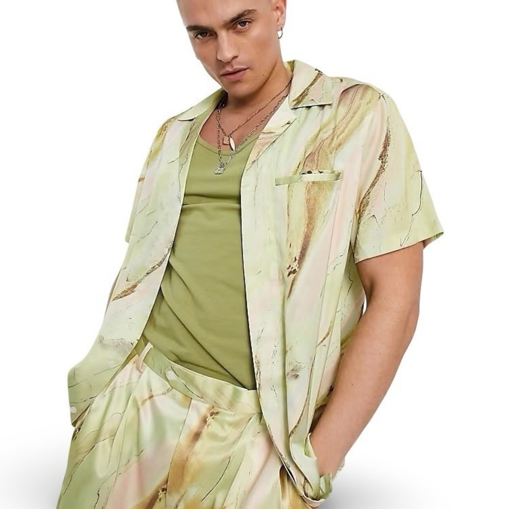 ASOS Design Relaxed Co-ord Revere Satin Shirt Men's Size 2XL Resortwear Vacation